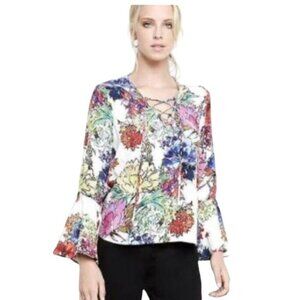 Karen Kane Colorful V-Neck Bell-Sleeve Top Size Small
